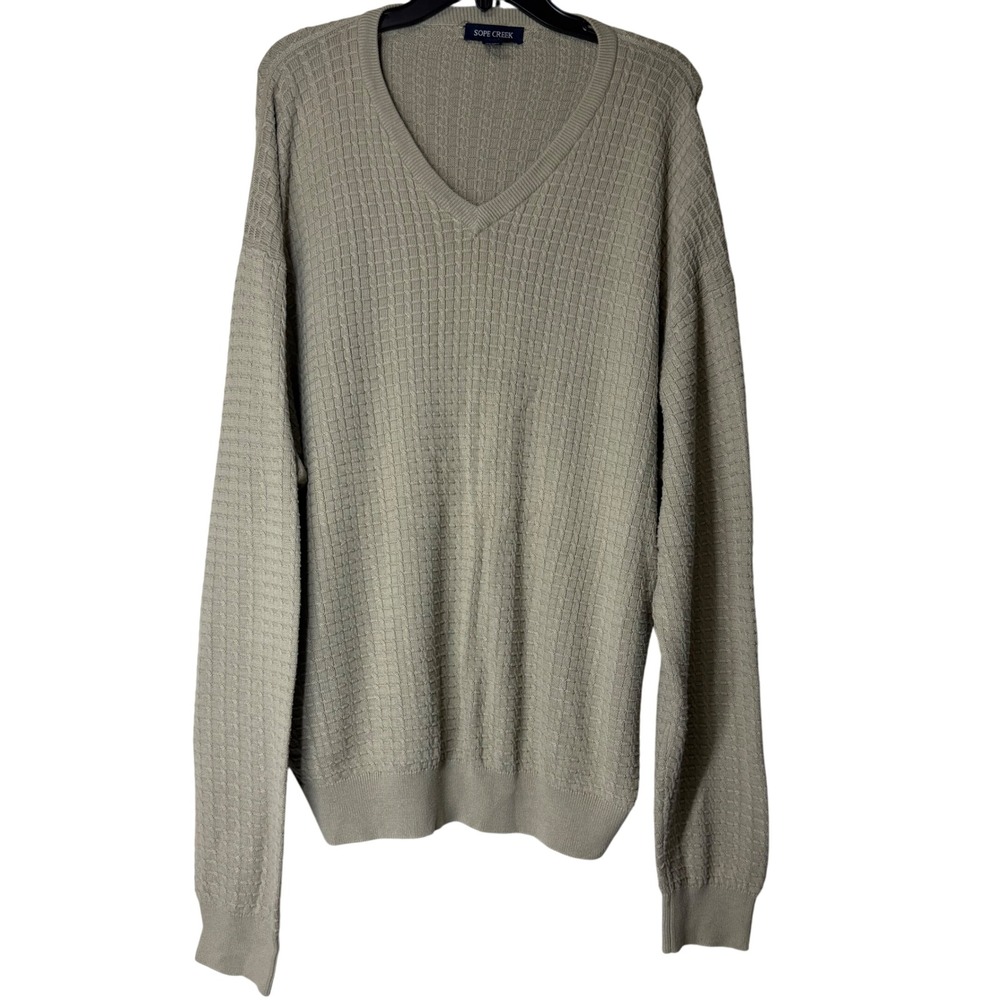VTG SOPE CREEK Mens V-Neck Textured Knit Sweater 2XL Silk‎ Cotton Green Preppy